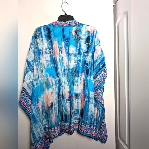 Anthro Tolani Artsy abstract boho kimono cardigan sz L colorful beach vacation - Picture 2 of 10